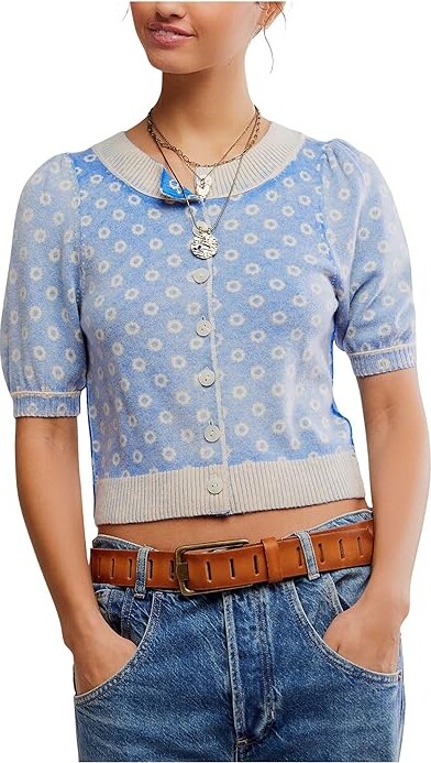Free People Isla Patterned Cardi Women's Clothing Cobalt Combo : LG (Women's 12) Cashmere/Elastane/Polyamide