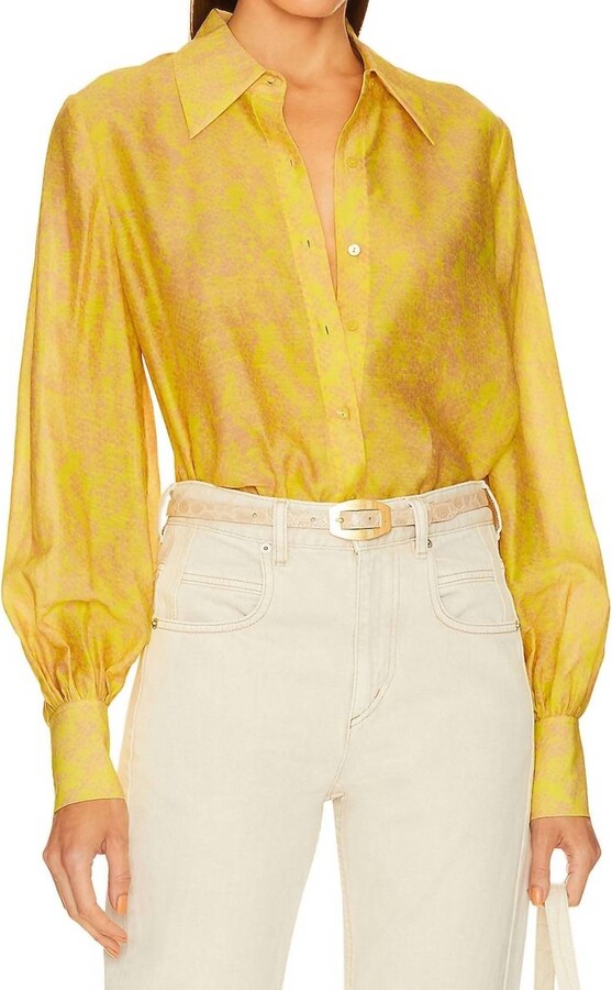 L'Agence Jayleen Button-Front Blouse In Lemon Tonic Python Snake