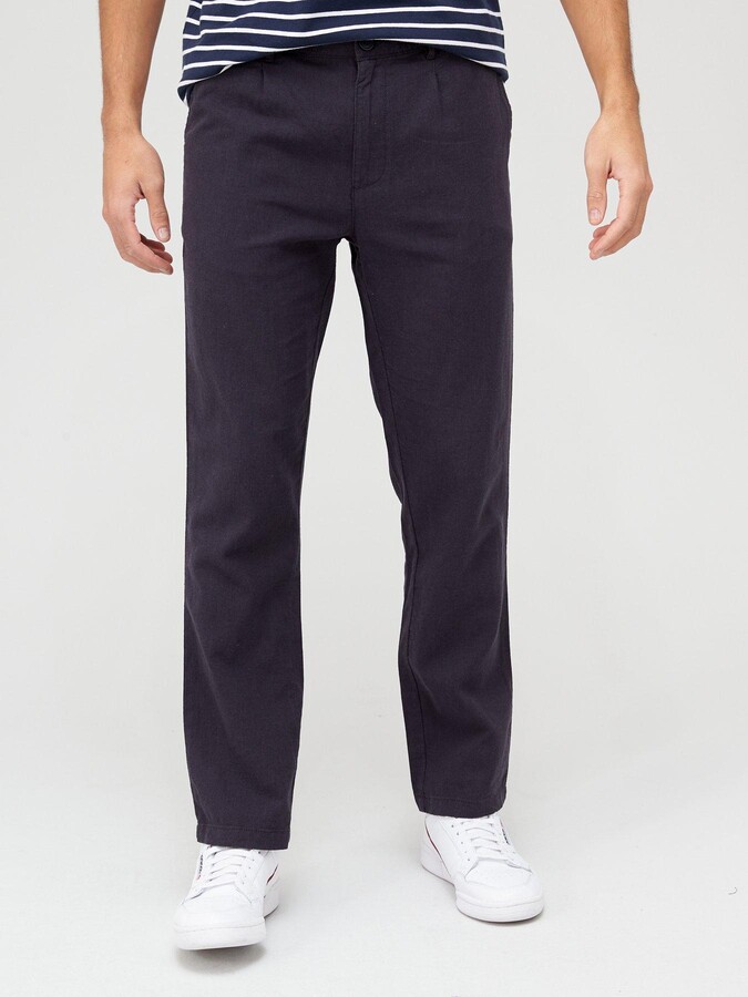 Very Man Slim Fit Linen Trousers Navy ShopStyle Chinos & Khakis