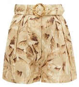 Thumbnail for your product : Zimmermann Super Eight Belted Leaf-print Linen Shorts - Yellow Print