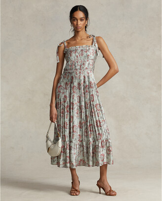 Polo Ralph Lauren Pleated Floral Satin Maxi Dress - ShopStyle