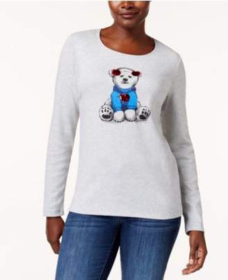 Karen Scott Polar Bear Holiday Graphic Cotton Top, Created for Macy's