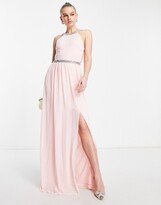 Thumbnail for your product : TFNC Bridesmaid open back chiffon maxi dress with pretty embellishment in whisper pink
