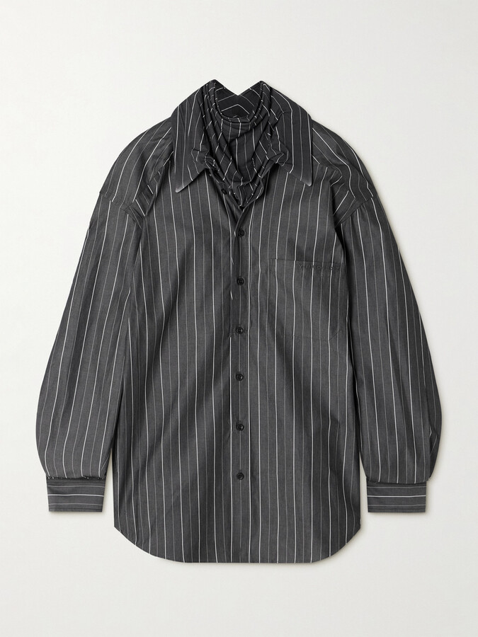 Y/Project Pinstriped Jersey-trimmed Organic Cotton-poplin Shirt - Gray