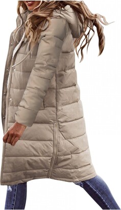 MEILIYA Waterproof Parka Jacket Trendy Coat Womens Winter Jacket Cotton Padded Warm Maxi Puffer Coat Jumpers for Women UK Khaki