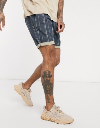 Brave Soul linen mix drawstring shorts in stripe
