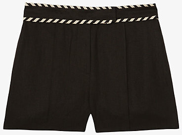 Reiss Womens Black Fawn Mid-Rise Linen Shorts 10L