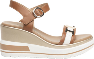 Nero Giardini Bicolor Leather Ankle-Strap Wedge Sandals
