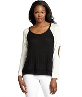 Thumbnail for your product : LnA black and cream textured cotton blend elbow cutout sweater