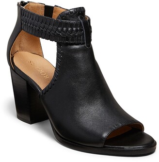 black open toe bootie heels