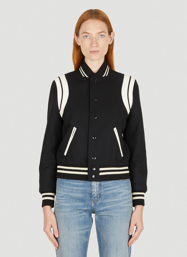 Saint Laurent Leather Trim Varsity Jacket - ShopStyle