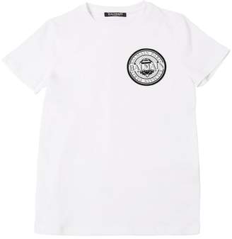 Balmain Logo Crest Print Cotton Jersey T-Shirt