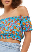Thumbnail for your product : Topshop Floral Smocked Off the Shoulder Crop Top