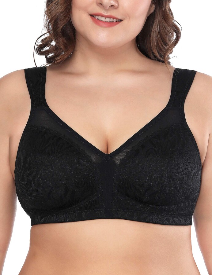 Deyllo Women's Sheer Lace Non Padded Full Cup Underwire Plus Size Bra,  Black 44H