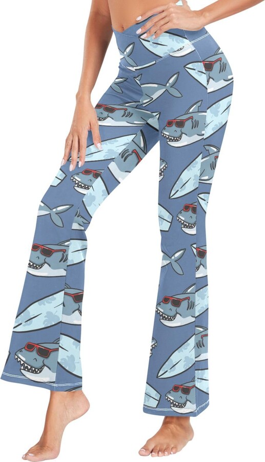 Dallonan Flare Yoga Pants Women Leggings Soft High Waisted Pants Crossover  Yoga Pants Sharks Surf Blue Small - ShopStyle Trousers