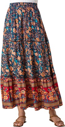 Roman Originals Women Floral Border Print Maxi Skirt - Ladies Spring  Everyday Summer Evening Vacation Work Holiday Smart Casual - Navy - Size 20  - ShopStyle