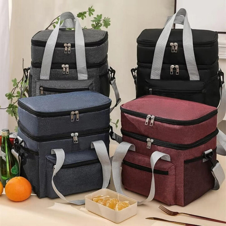 Multifunctional Double Layers Tote Cooler Lunch Bags for Women Men Large Capacity Travel Picnic Lunch Box with Shoulder Strap