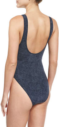 OYE Swimwear Zissou Zipper-Side One-Piece Swimsuit, Denim