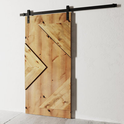 Urban Woodcraft Paneled Wood Finish Raised Arrow Head Barn Door with Installation Hardware Kit