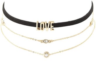 Charlotte Russe Love Faux Suede & Chain Choker Necklaces - 3 Pack