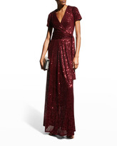 Thumbnail for your product : Basix II Short-Sleeve Sequin Sashed Gown
