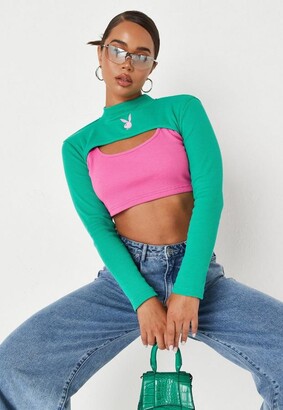 Missguided Playboy X Pink Rib Double Layer Jersey Crop Top - ShopStyle