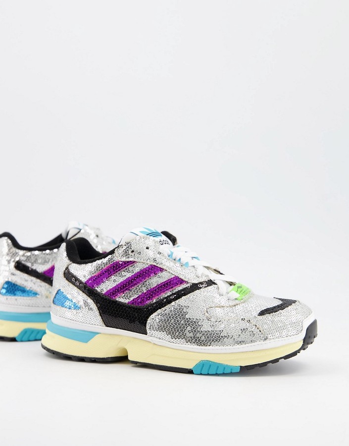 adidas ZX 4000 sequin sneakers in silver - ShopStyle