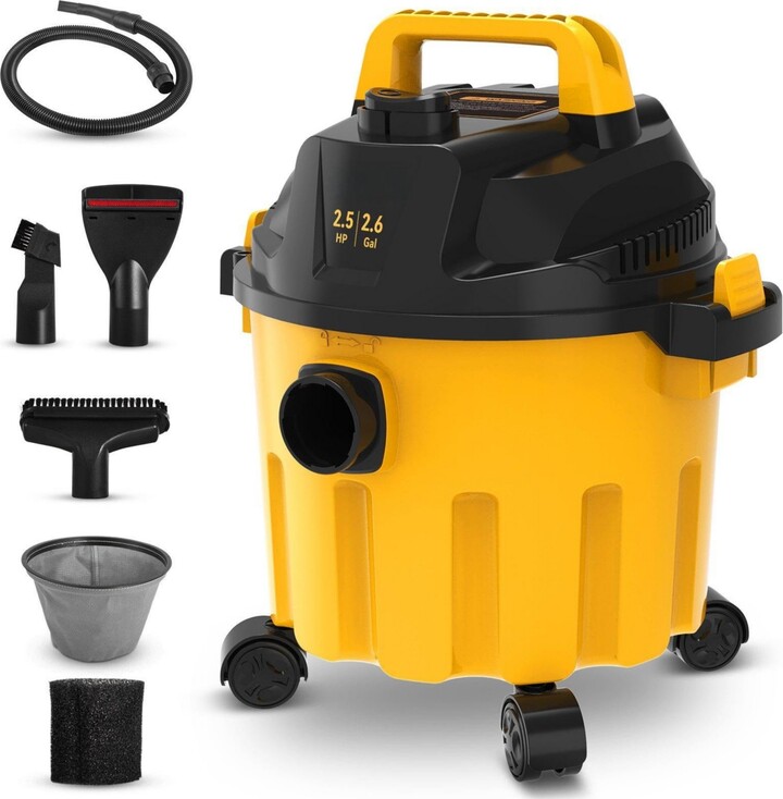 Ecooso Wet Dry Vac 2.6 Gal 2.5 Peak Hp 3-in-1 Portable Shop Vacuum with Blower & Attachment Storage Ideal for Floor Upholstery & Car Cleaning - Ye