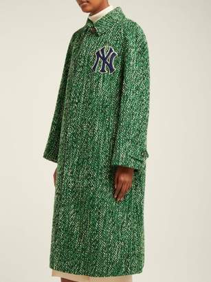 Gucci Yankees Logo Patch Wool Blend Tweed Coat - Womens - Green Multi