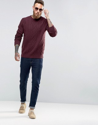 ASOS Lambswool Rich Cable Sweater in Burgundy