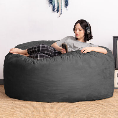 Jaxx Basics 5 Foot Large Adult Bean Bag Chair, Oversized With Filler, Gray