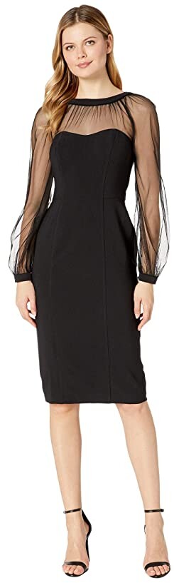 maggy london illusion neck crepe midi dress
