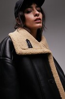 Thumbnail for your product : Topshop Faux Leather & Faux Shearling Car Coat