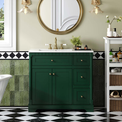 KUNMINGZHUANGZHEN 36" Vanity With Top For Bathroom, Modern Bathroom Storage Vanity Includes Adjustable Shelf, Soft Closing Doors, 3 Drawers And Tip Out Drawer