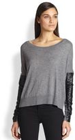 Thumbnail for your product : Milly Leather-Sleeved Sweater