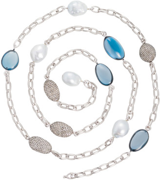 Margot Mckinney Jewelry Denim Blue Topaz & South Sea Pearl Station Necklace