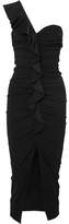 Thumbnail for your product : Veronica Beard Biba One-shoulder Ruffled Crepe Midi Dress - Black