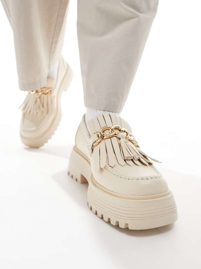ASOS DESIGN chunky loafers in cream with fringe detail ShopStyle