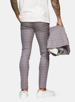Topman Lilac Check Super Skinny Fit Suit Trousers