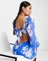 Thumbnail for your product : ASOS DESIGN blouson sleeve mini dress with bust detail in blue large scale floral