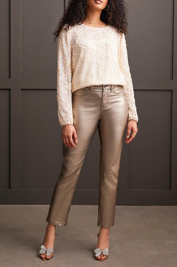 Metallic Straight Pant In Gold