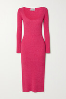 Thumbnail for your product : Ganni Ribbed Stretch-knit Midi Dress - Magenta