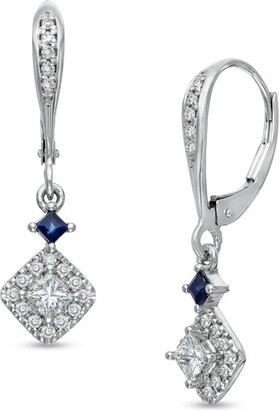 Zales Previously Owned - Vera Wang Love Collection 1/2 CT. T.w. Diamond and Blue Sapphire Drop Earrings in 14K White Gold