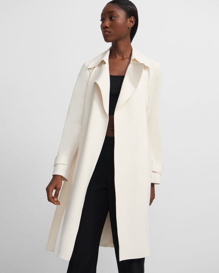 Theory Oaklane Trench Coat In Admiral, Theory Belted Crepe Trench Coat