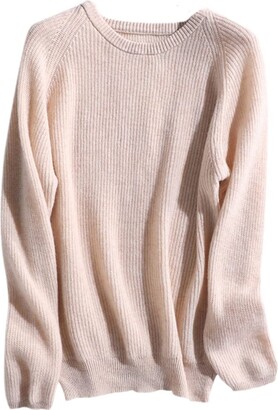 Watrpro Cashmere Sweater Women Pullover O-Neck Autumn Winter Long Sleeve  Loose Knitted Soft Wool Female Jumper Beige S - ShopStyle