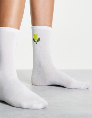 Gipsy flower crew socks in white