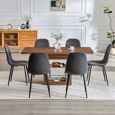 Latitude Run Expandable Dining Table And Chair Set 59-71 Inch Pull-Out Mdf Table.Paired With 4 Dark Gray Linen-Cotton Material Chairs Modern Light Luxury Restaur