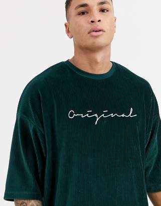 ASOS Design DESIGN oversized cord t-shirt with original embroidery