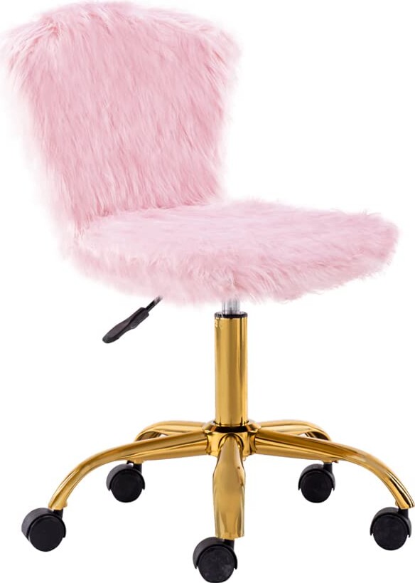 Gia Mid-Back Swivel Adjustable Small Vanity Chair with Faux Fur