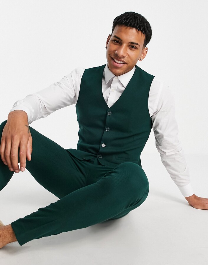 ASOS DESIGN wedding super skinny suit suit vest in forest green micro  texture - ShopStyle